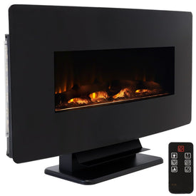 35.75" x 8.75" x 21.5" Indoor Curved Face Wall Mount/Freestanding Color-Changing Fireplace - Black