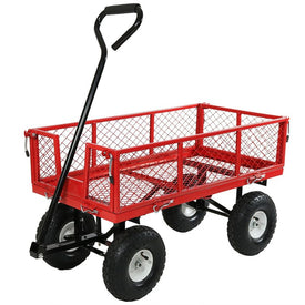 Outdoor Lawn and Garden Heavy-Duty Durable Steel Mesh Utility Wagon Cart with Removable Sides - Red