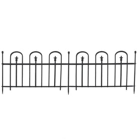 Strasbourg-Style 6' Two-Piece Outdoor Lawn and Garden Metal Decorative Border Fence Panel and Posts Set - Black