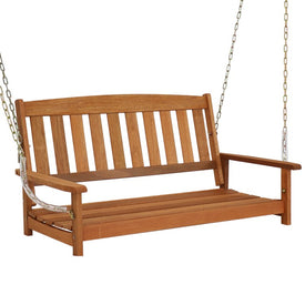 Outdoor Two-Person Wooden Porch Swing with Hanging Chains - Brown