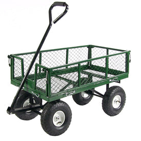 Outdoor Lawn and Garden Heavy-Duty Durable Steel Mesh Utility Wagon Cart with Removable Sides - Green
