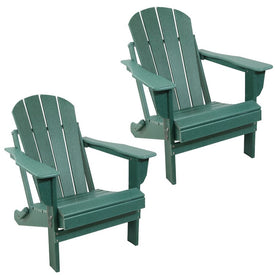 All-Weather Portable Foldable Outdoor Adirondack Chairs Set of 2 - Green