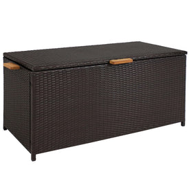 Acacia Wood and Resin Wicker 75-Gallon Indoor/Outdoor Storage Deck Box with Hinged Lid - Brown