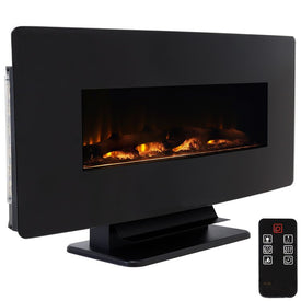 42" x 8.75" x 21" Indoor Curved Face Wall Mount/Freestanding Color-Changing Fireplace - Black