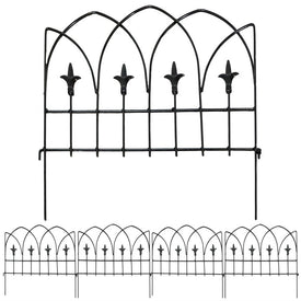Bayonne-Style 8' Five-Piece Outdoor Lawn and Garden Metal Decorative Border Fence Panel Set - Black