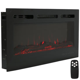 36" Modern Flame Indoor Wall-Mounted/Recessed Electric Fireplace with LED Lights - Black Finish