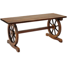 43" Two-Person Rustic Wagon Wheel Base Fir Wood Outdoor Bench