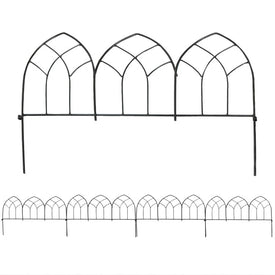 Narbonne-Style 9' Five-Piece Outdoor Lawn and Garden Metal Decorative Border Fence Panel Set - Black