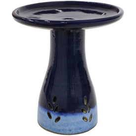 Classic Outdoor High-Fired Smooth Ceramic Handpainted Bird Bath - Dark Blue
