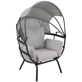 Modern Luxury Patio Lounge Chair with Retractable Shade - Gray