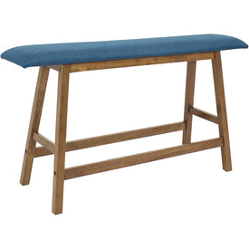 Wooden Counter-Height Indoor Dining Bench - Weathered Oak Finish with Blue Cushion