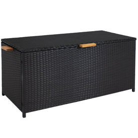 Acacia Wood and Resin Wicker 75-Gallon Indoor/Outdoor Storage Deck Box with Hinged Lid - Black