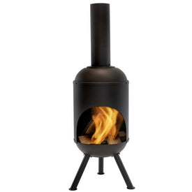 Steel Outdoor Wood-Burning Fire Pit Chiminea with Wood Grate - Black