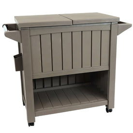 Rolling Patio Serving Cart with Prep Table, Cooler, and Storage - Driftwood