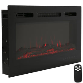 32" Modern Flame Wall-Mounted/Recessed Indoor Electric Fireplace with LED Lights - Black Finish