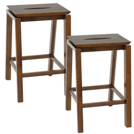 Wooden Backless Indoor Counter-Height Stools Set of 2 - Dark Walnut