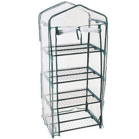 Four-Tier Outdoor Portable Growing Rack Greenhouse with Roll-Up Door - Clear