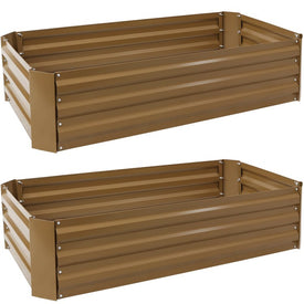 48" x 11.75" Two-Piece Rectangular Corrugated Galvanized Steel Raised Garden Beds - Brown