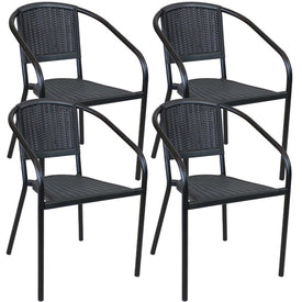 Aderes Steel and Polypropylene Outdoor Patio Arm Chairs Set of 4 - Black