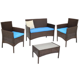Dunmore Four-Piece Patio Conversation Furniture Set with Loveseat, Chairs, and Table - Brown and Blue