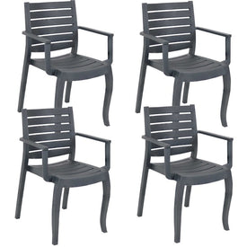 Illias Polypropylene Stackable Outdoor Patio Arm Chairs Set of 4 - Gray