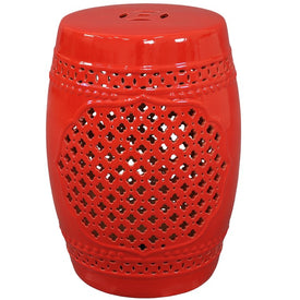 Marrakesh Lattice Ceramic Decorative Garden Stool - Red