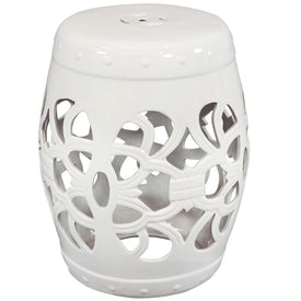 Knotted Quatrefoil Decorative Ceramic Garden Stool - White