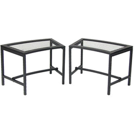 Portable Metal Patio Side End Table/Backless Bench Seat with Mesh Top Set of 2 - Black