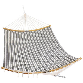 Polycotton Two-Person Hammock with Curved Bamboo Foldable Spreader Bars - Neutral Stripe