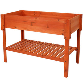42" Outdoor Raised Wooden Garden Bed with Lower Shelf - Stained Finish