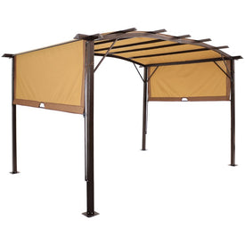 9' x 12' Metal Arched Pergola with Retractable Canopy - Tan