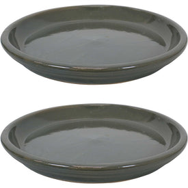 12" Outdoor/Indoor High-Fired Glazed Ceramic Flower Pot Saucers Set of 2 - Gray