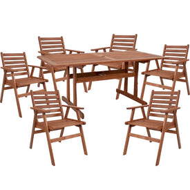 Seven-Piece Meranti Wood Outdoor Dining Table and Chairs Set - Brown