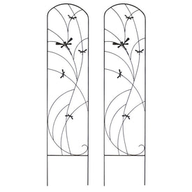 55.75" Dragonfly Delight Decorative Steel Metal Garden Trellis 2-Pack - Black
