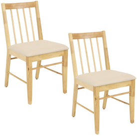 Wooden Slat-Back Indoor Dining Chairs Set of 2 - Natural with Beige Cushions