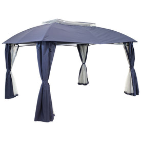 10' x 13' Soft Top Rectangular Patio Gazebo with Screens and Privacy Walls - Navy