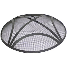 24" Round Heavy-Duty Reinforced Steel Outdoor Fire Pit Spark Screen with Ring Handle - Black