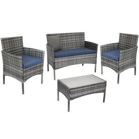 Dunmore Four-Piece Patio Conversation Furniture Set with Loveseat, Chairs, and Table - Gray and Navy