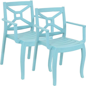 Tristana Polypropylene Stackable Outdoor Patio Arm Chairs Set of 2 - Blue