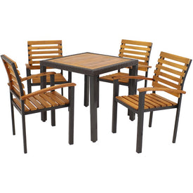 Julian Five-Piece Resin Wicker and Acacia Wood Outdoor Patio Dining Set