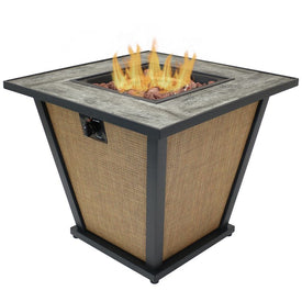 Reykir Smokeless Metal Outdoor Fire Pit with Tile Tabletop and Rafa Fabric Sides