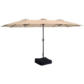 15' Double-Sided Patio Umbrella with Crank and Sandbag Base - Tan
