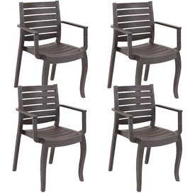 Illias Polypropylene Stackable Outdoor Patio Arm Chairs Set of 4 - Brown