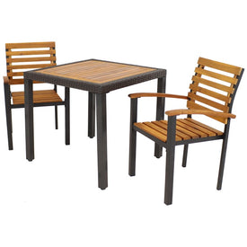 Julian Three-Piece Resin Wicker and Acacia Wood Outdoor Patio Dining Set