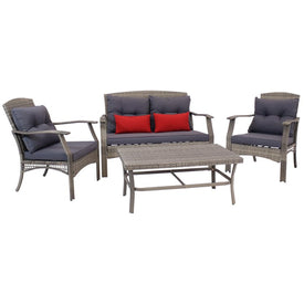 Four-Piece Outdoor Patio Conversation Set with Cushions - Gray