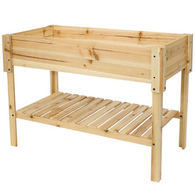 42" Outdoor Raised Wooden Garden Bed with Lower Shelf - Clear Coat