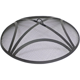 30" Round Heavy-Duty Reinforced Steel Outdoor Fire Pit Spark Screen with Ring Handle - Black