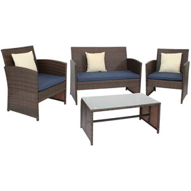 Ardfield Patio Conversation Furniture Set with Loveseat, Chairs, and Table - Brown and Navy - Four-Piece
