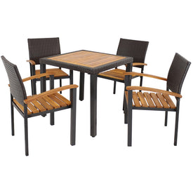 Malachi Five-Piece Resin Wicker and Acacia Wood Outdoor Patio Dining Set