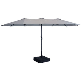 15' Double-Sided Patio Umbrella with Crank and Sandbag Base - Gray